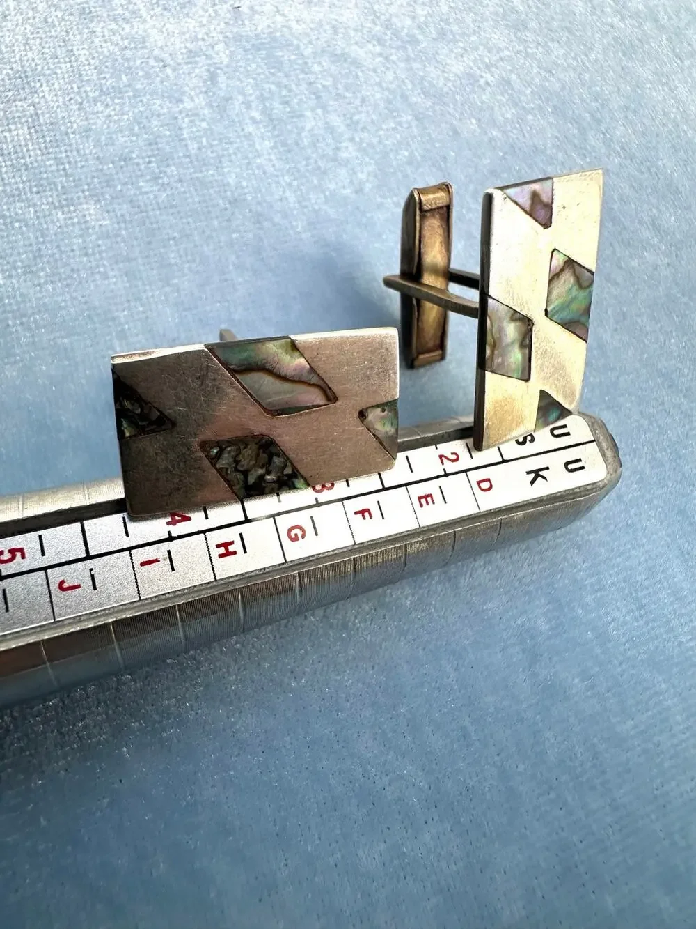 Vintage Taxco Mexico Sterling Silver 925 Abalone Shell Inlay Modernist Cufflinks